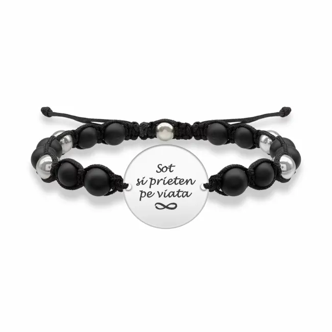 Bratara barbateasca mix bilute onix si Argint 925 Premium, banut mare personalizat gravura text (19 mm)