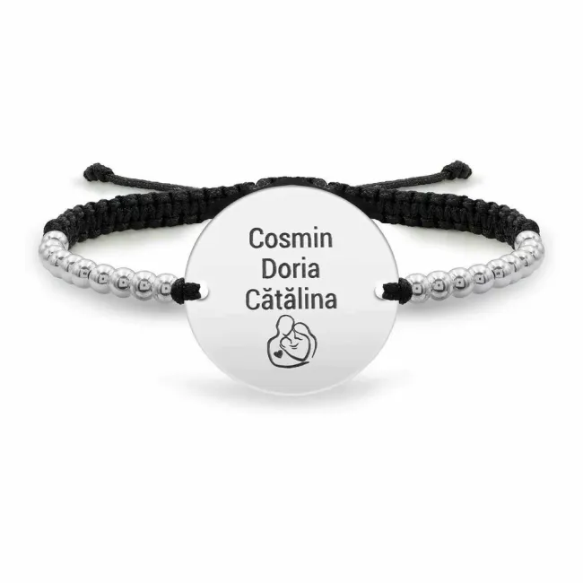 Bratara barbateasca snur impletit si bilute banut 22 mm personalizat gravura text Argint