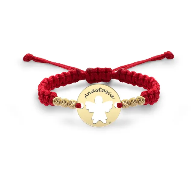 Bratara bebe din Aur 14K Premium, cu snur reglabil si personalizata cu banut mic gravat (10 mm)