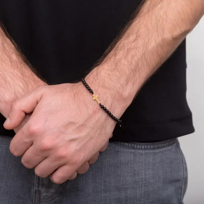Bratara barbat din Aur 14K Premium, personalizata cu cruce mediu medie gravata (16 mm)