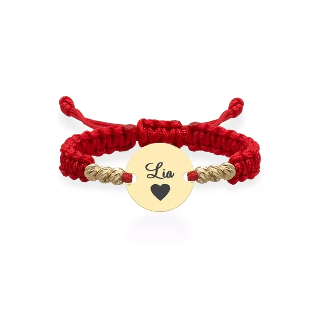 Bratara bebe din Aur 14K Premium, cu snur reglabil si personalizata cu banut mic gravat (10 mm)