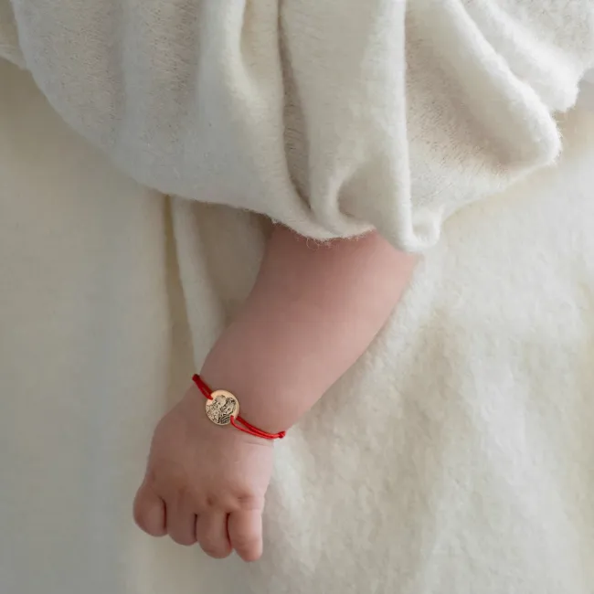 Bratara Aur 14K Premium, bebelusi, snur reglabil si banut mic, personalizata cu poza (12 mm)