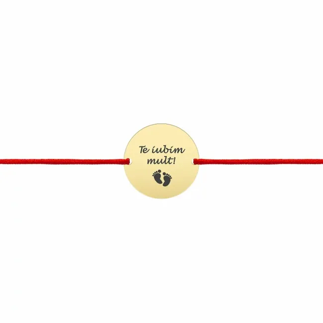 Bratara bebe din Aur 14K Premium, cu snur reglabil si personalizata cu banut mic gravat (12 mm)