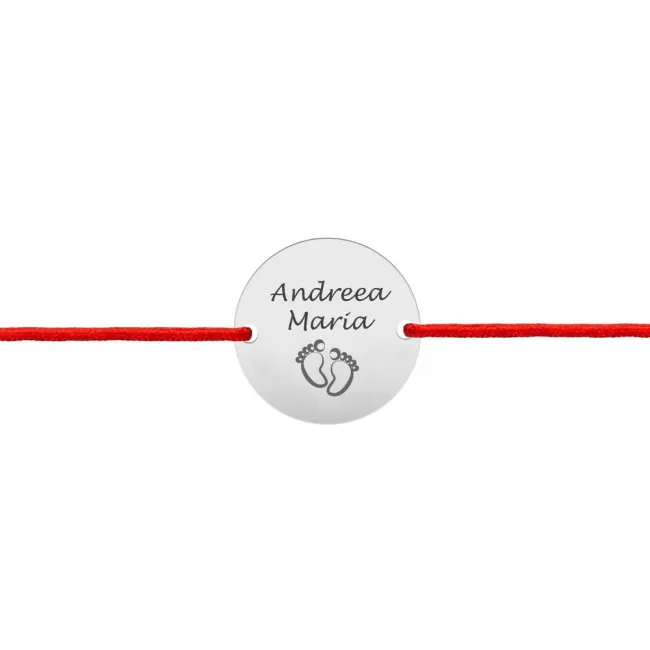 Bratara Argint 925 Premium bebe, snur rosu reglabil si banut mic, personalizat cu text (14.5 mm)