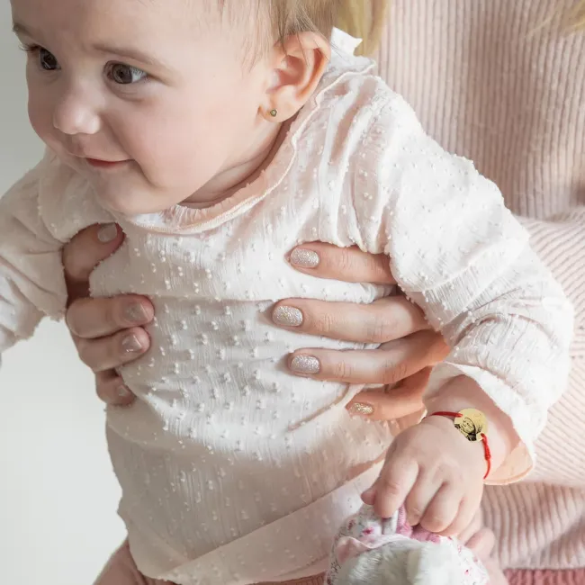 Bratara Aur 14K Premium bebe, snur reglabil si banut mediu, personalizata cu poza (15 mm)