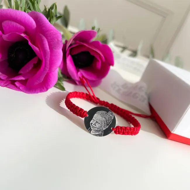 Bratara Argint 925 Premium dama, snur reglabil si banut mare, personalizata cu foto (17 mm) picture - 4