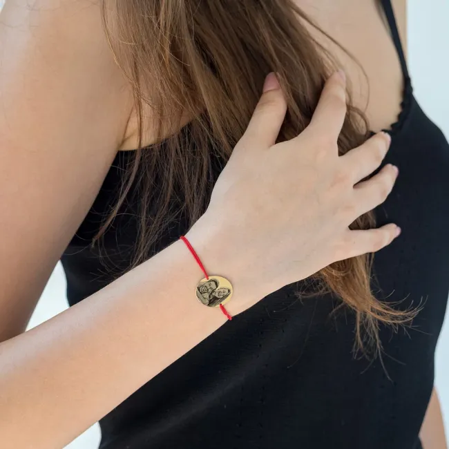 Bratara Aur 14K Premium, dama, snur reglabil si banut mare, personalizata cu poza (20 mm)