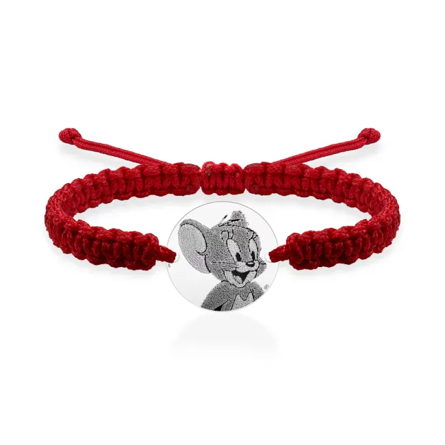 Bratara copii Argint 925 Premium, personaj desene, snur impletit si banut mediu, personalizata (14.5 mm)