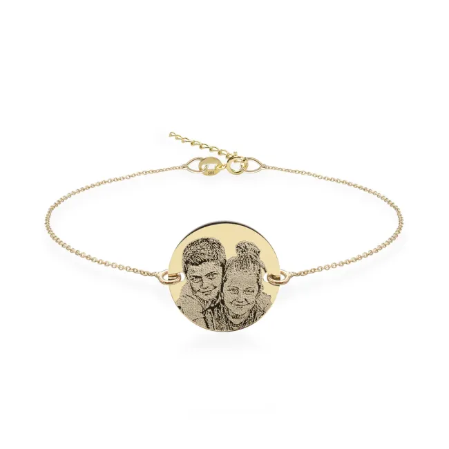 Bratara lant banut mediu 15 mm personalizat gravura foto Aur 14K