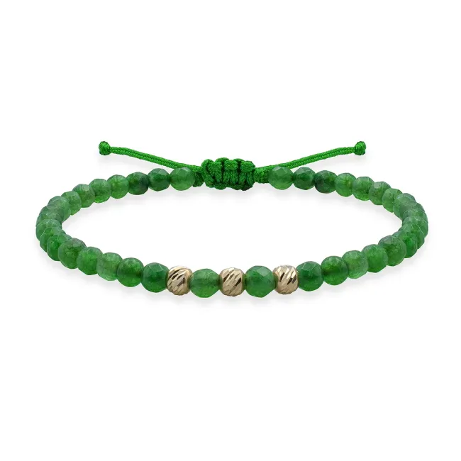 Bratara cu pietre semipretioase agat verde fatetat si bilute Aur 14K Premium(piatra lunii August)