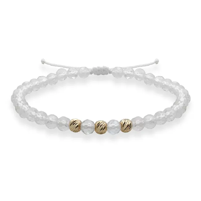 Bratara cu pietre semipretioase cristal de stanca fatetat si bilute Aur 14K Premium (piatra lunii Aprilie)