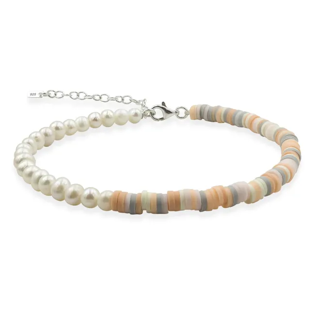 Bratara de picior, Argint 925 Premium, mix discuri nude argila si perle