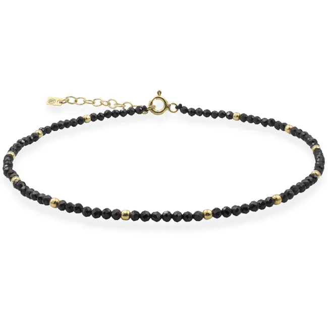 Bratara de picior, Argint 925 Premium, pietre naturale Spinel negru si bilute