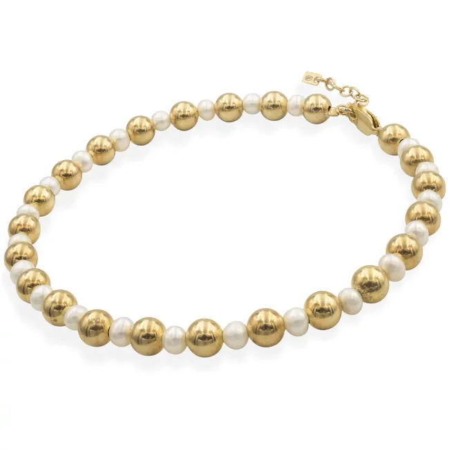 Bratara de picior, Argint 925 Premium, placat cu aur galben, mix bilute si perle picture - 5