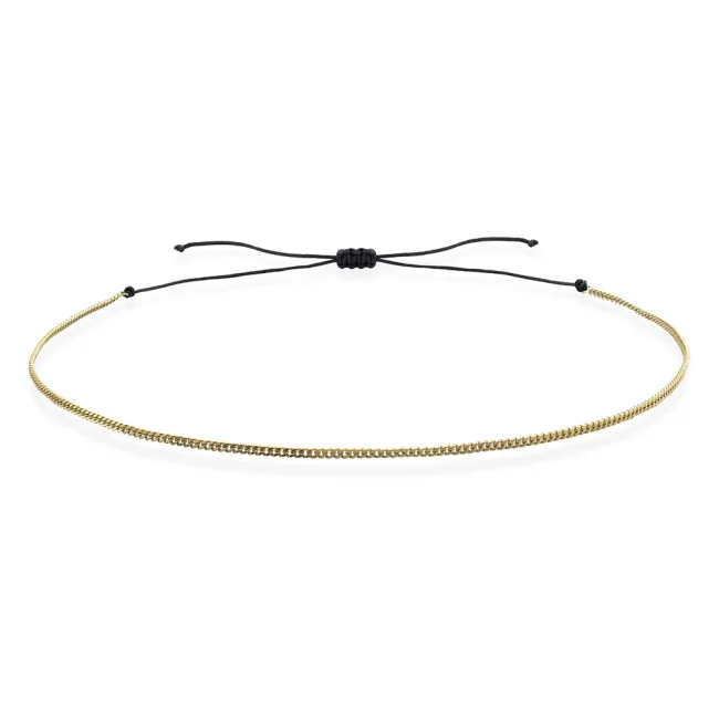 Bratara de picior, Argint 925 Premium placat cu aur, snur negru si lant, reglabila