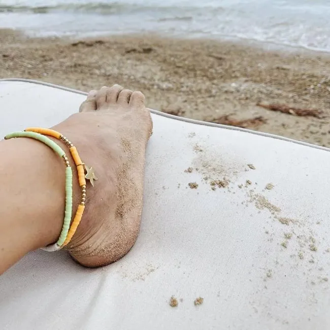 Bratara de picior, Argint 925 Premium, steluta de mare cu mix discuri argila si bilute