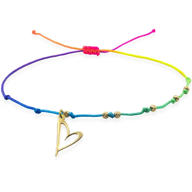 Bratara de picior, Aur 14K Premium, snur rainbow cu bilute si inima