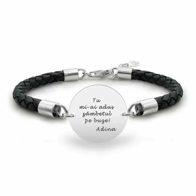 Bratara barbateasca Argint 925 Premium piele banut mare 22 mm personalizat gravura cu poza (piele 5 mm) picture - 7