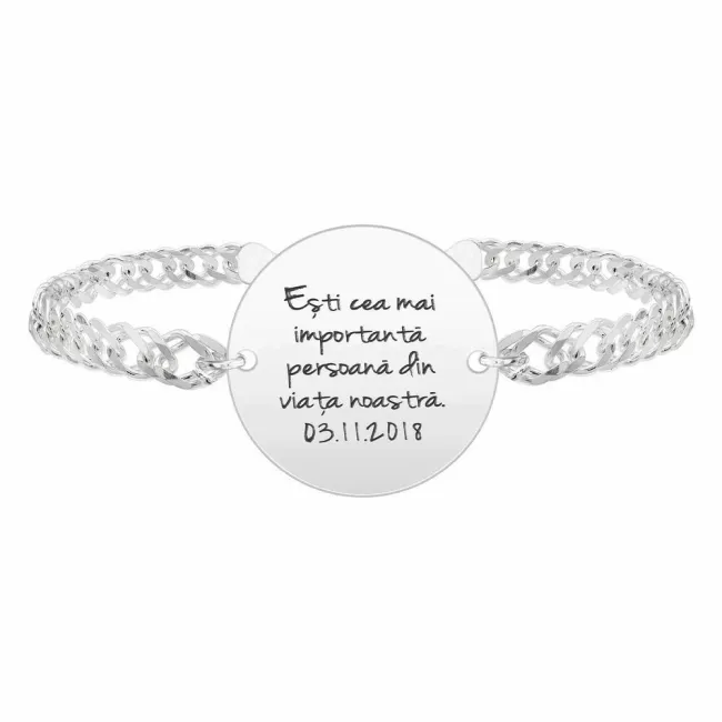 Bratara barbateasca lant banut mare 22 mm personalizat gravura text Argint 925 Premium (lant Curbed XL)