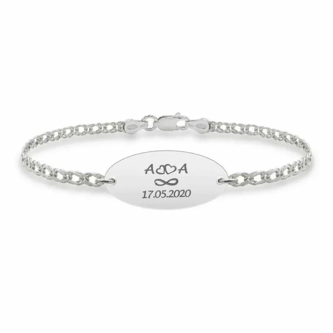 Bratara lant oval 22 mm personalizat gravura text Argint 925 Premium (lant Curbed)