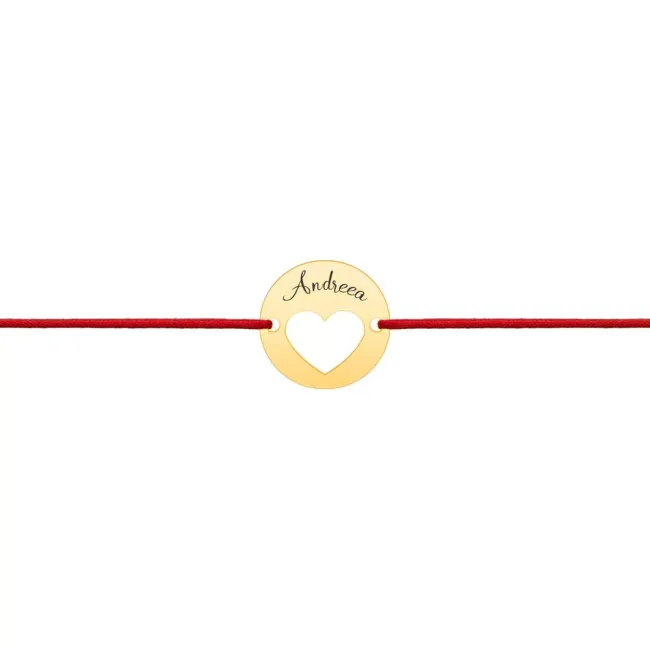 Bratara din Aur 14K Premium, cu snur reglabil si personalizata cu banut mic gravat (11 mm)