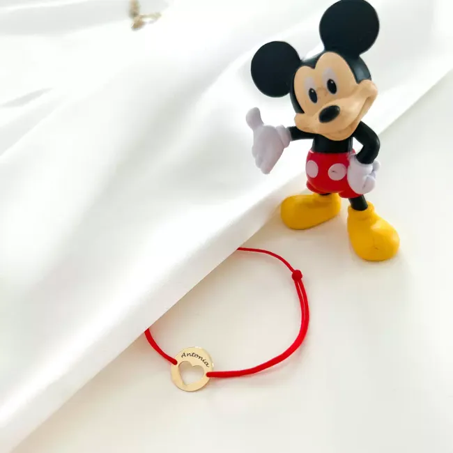 Bratara din Aur 14K Premium, cu snur reglabil si personalizata cu banut mic gravat (11 mm) picture - 3