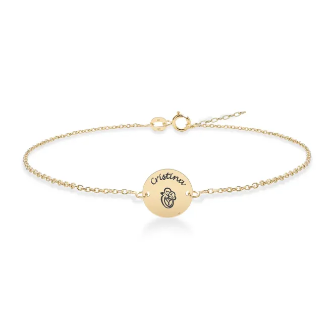 Bratara din Aur 14K Premium, personalizata cu banut mic gravat (10 mm)