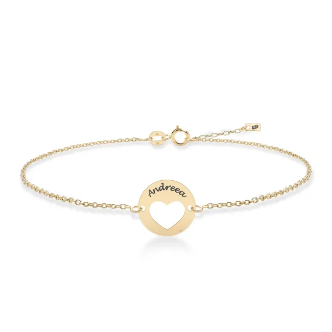 Bratara din Aur 14K Premium, personalizata cu banut mic gravat (11 mm)