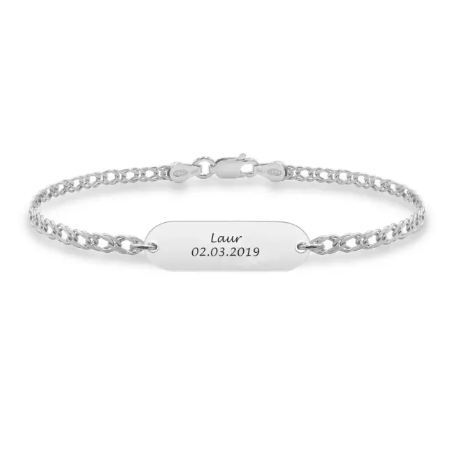 Bratara Argint 925 Premium lant bebe si copil placuta 23 mm personalizata gravura text (nou nascut - 10 ani)