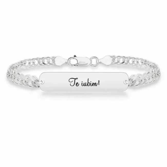 Bratara barbateasca lant placuta 33 mm personalizata gravura text Argint 925 Premium (lant Curbed XL)
