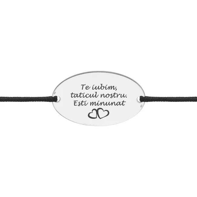 Bratara barbat din Argint 925 Premium, cu snur reglabil si personalizata cu gravura (25 mm)