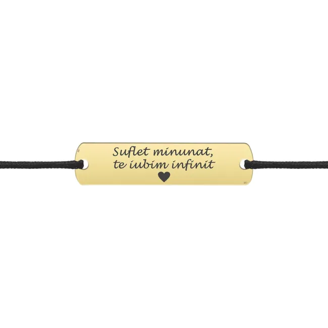 Bratara barbat din Aur 14K Premium, cu snur reglabil si personalizata cu gravura (33 mm)