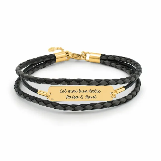 Bratara barbateasca Argint 925 Premium mix piele placuta 33 mm personalizata gravura text