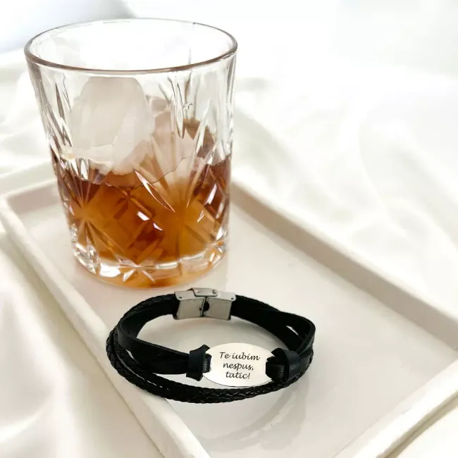 Bratara barbateasca mix piele, oval 28 mm personalizat gravura cu poza Argint 925 Premium (inchizatoare inox) picture - 3