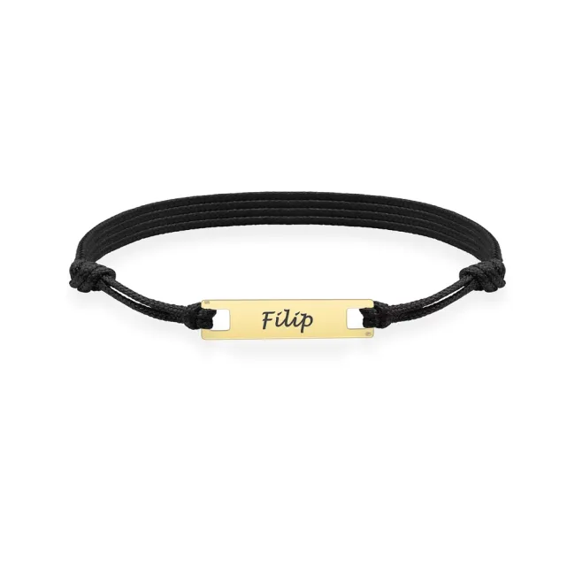 Bratara barbat din Aur 14K Premium, cu snur reglabil si personalizata cu gravura (25 mm)