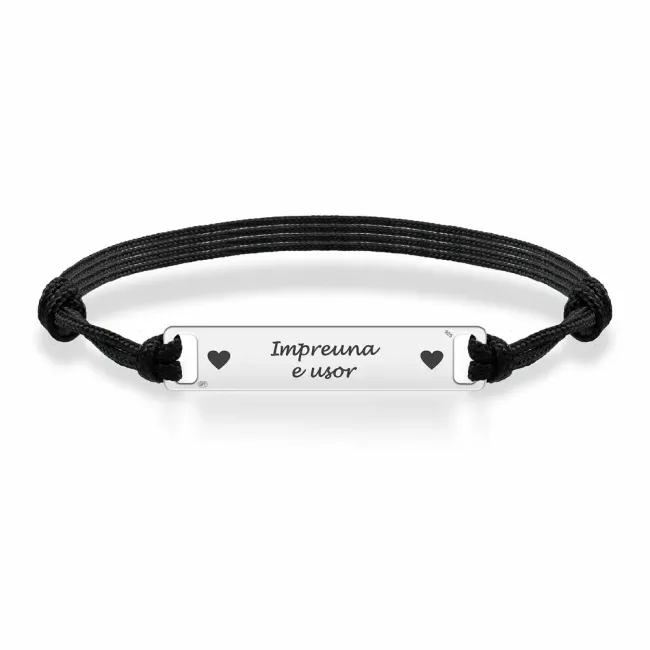 Bratara barbateasca Argint 925 Premium, snur gros placuta 35 mm personalizata gravura text