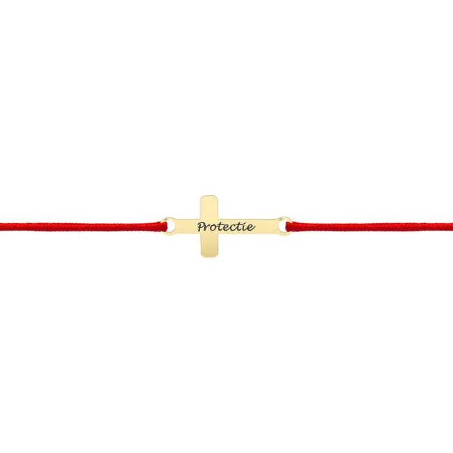 Bratara bebe din Aur 14K Premium, cu snur reglabil si personalizata cu cruce mediu medie gravata (16 mm)