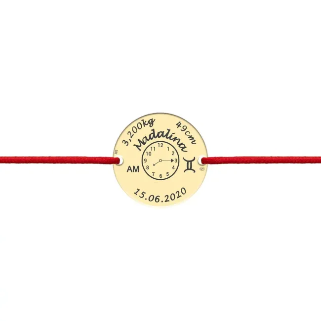 Bratara Aur 14K Premium, dama, snur ceasul bebelusului si banut mediu 15 mm, personalizat cu poza