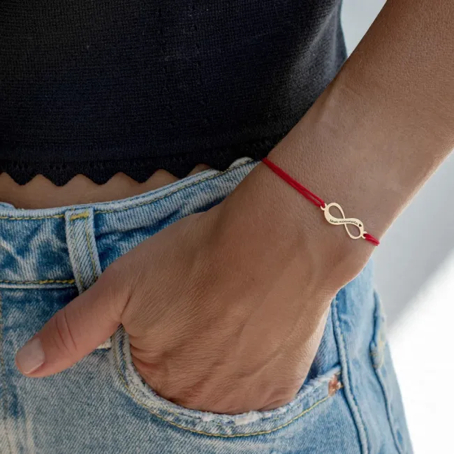 Bratara dama din Aur 14K Premium, cu snur reglabil si personalizata cu infinit mediu gravat (18 mm)