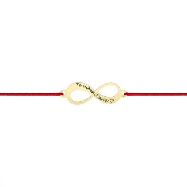 Bratara dama din Aur 14K Premium, cu snur reglabil si personalizata cu infinit mediu gravat (18 mm)