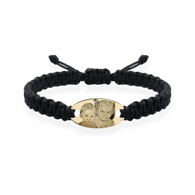 Bratara Aur 14K Premium, barbati, snur reglabil gros impletit si oval, personalizata cu poza (22 mm)