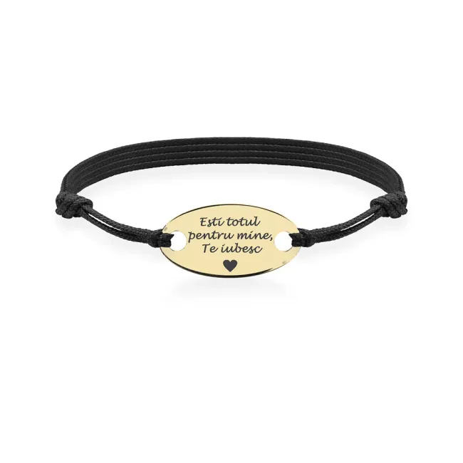 Bratara Aur 14K Premium, barbati, snur reglabil gros si oval, personalizata cu text (22 mm)