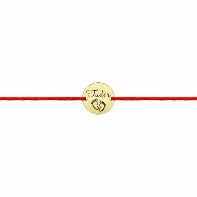 Bratara Aur 14K Premium bebe, snur reglabil si banut mic, personalizata cu text (10 mm)