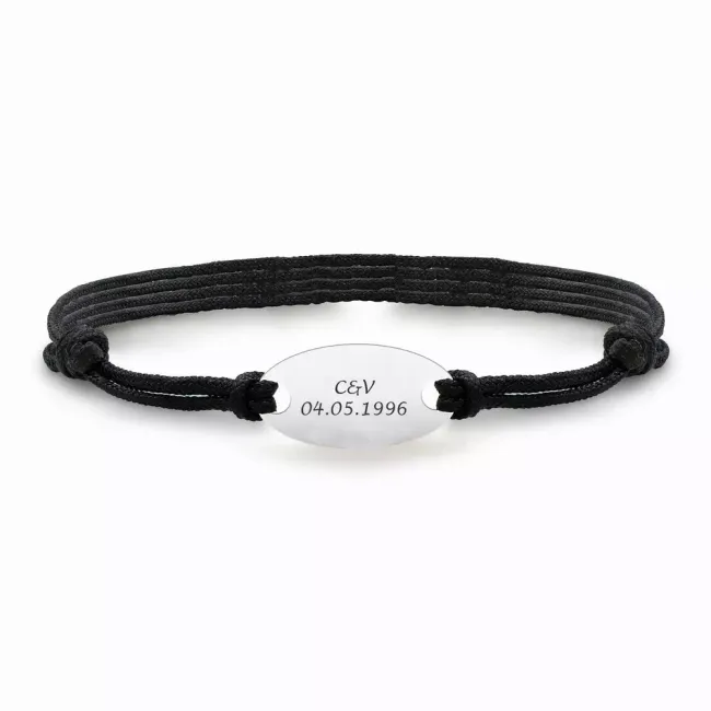Bratara Argint 925 Premium barbateasca, snur reglabil si oval, personalizata cu text (22 mm)