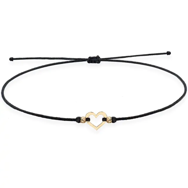 Bratara picior Aur 14K Premium, snur cu bilute si inima, reglabila (8 mm)