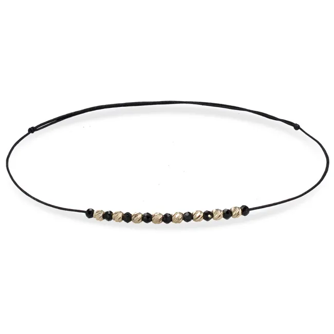Bratara picior Aur 14K Premium, snur cu mix bilute si pietre naturale Spinel negru, reglabila (2.5 mm)