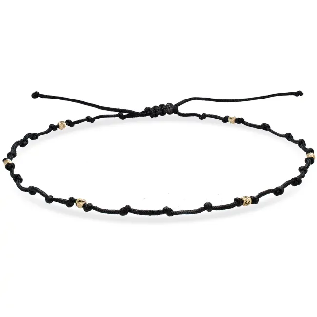 Bratara picior Aur 14K Premium, snur cu noduri si bilute, reglabila (2.5 mm)