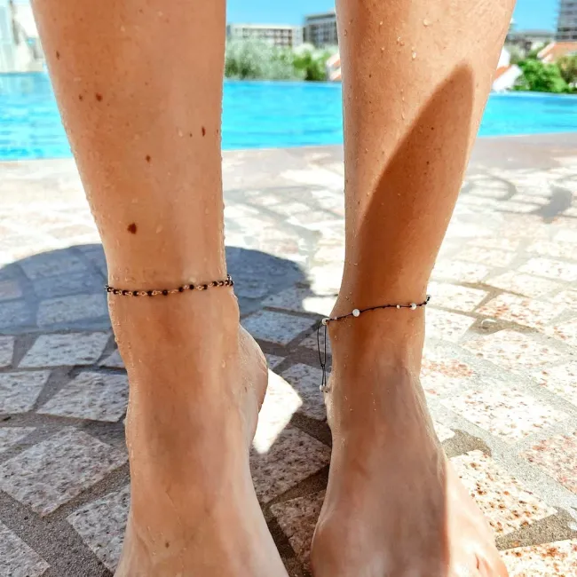 Bratara picior Aur 14K Premium, snur cu perle de cultura si bilute, reglabila picture - 3