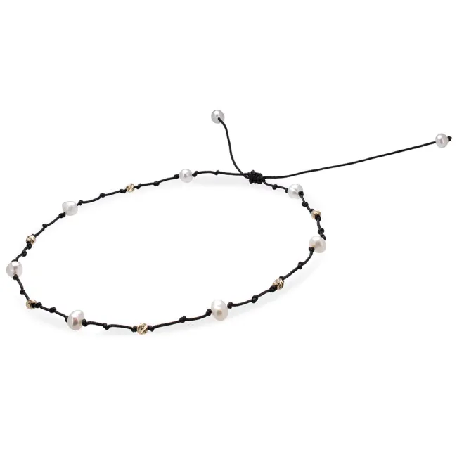 Bratara picior Aur 14K Premium, snur cu perle de cultura si bilute, reglabila picture - 10