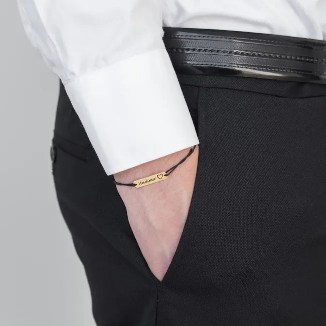 Bratara barbat din Aur 14K Premium, cu snur reglabil si personalizata cu gravura (25 mm)